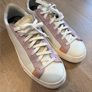 P448 White Sneakers with Lavender and Tan Suede Accents